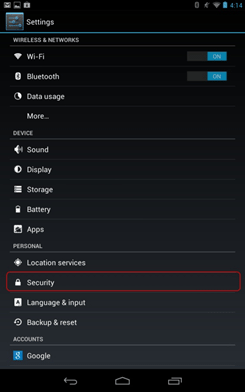 Nexus 7 Settings, Security